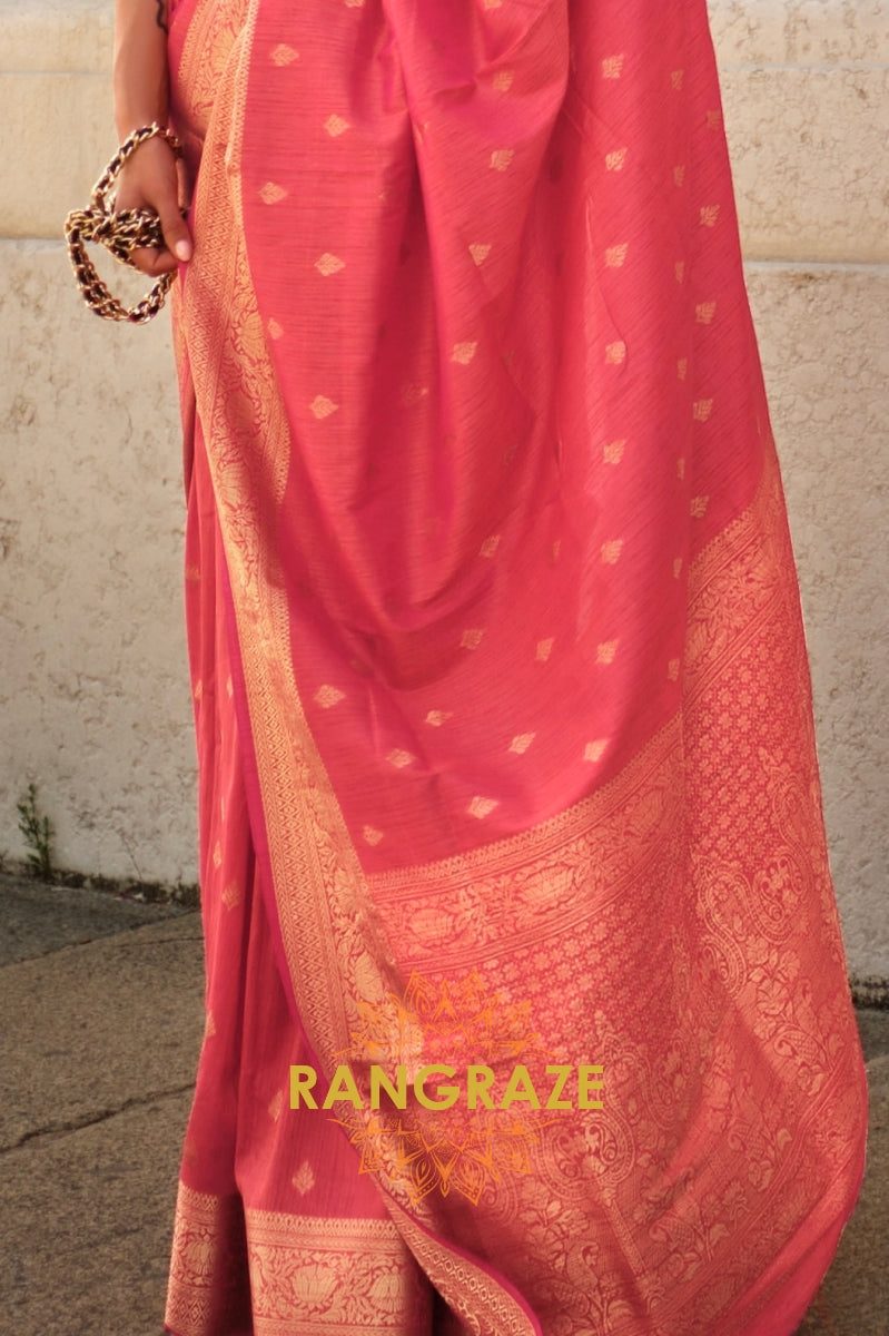 Creamy Red Woven Banarasi Khaddi Silk Saree