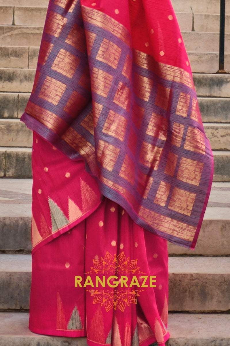 Bridal Magenta Red Woven Banarasi Khaddi Silk Saree