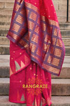 Bridal Magenta Red Woven Banarasi Khaddi Silk Saree