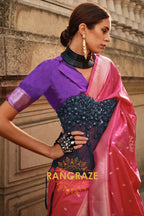 Magenta Red Woven Banarasi Soft Silk Saree