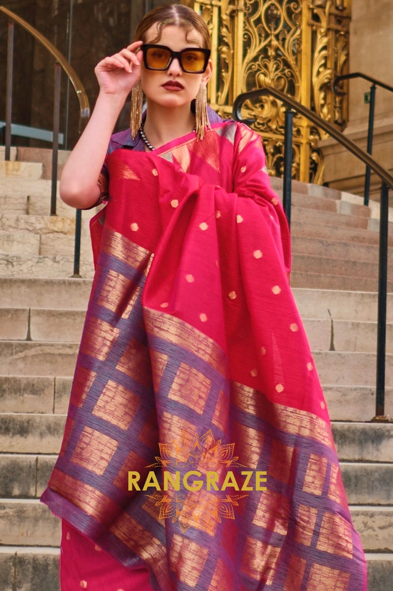 Bridal Magenta Red Woven Banarasi Khaddi Silk Saree