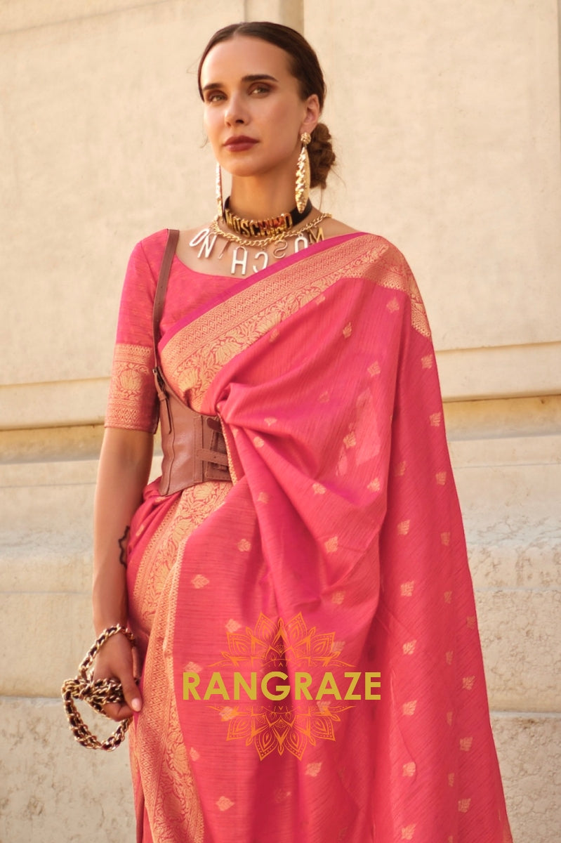 Creamy Red Woven Banarasi Khaddi Silk Saree