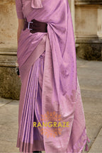 Lavender Purple Woven Satin Silk Saree With Brocade Blouse