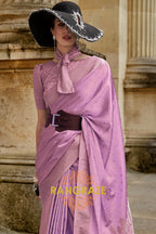Lavender Purple Woven Satin Silk Saree With Brocade Blouse