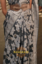 Raven Black Woven Lucknowi Organza Silk Saree