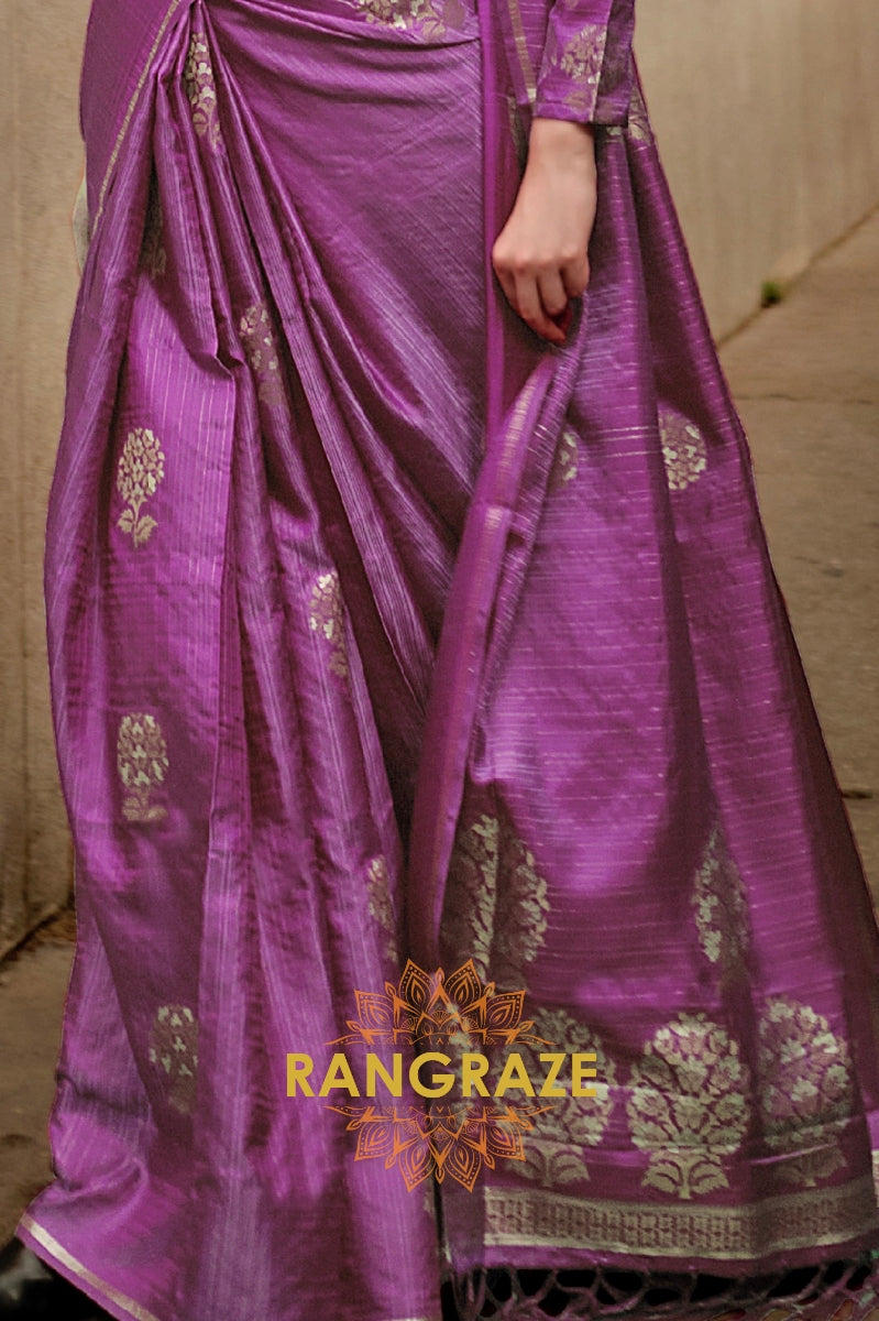 Deep Purple Pure Satin Zari Lining Handloom Weaving Banarasi Saree