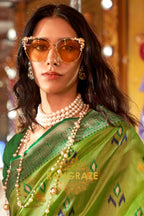 Parrot Green Woven Banarasi Soft Silk Saree