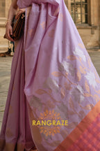 Lavender Lilac Soft Silk Handloom Weaving Banarasi Saree