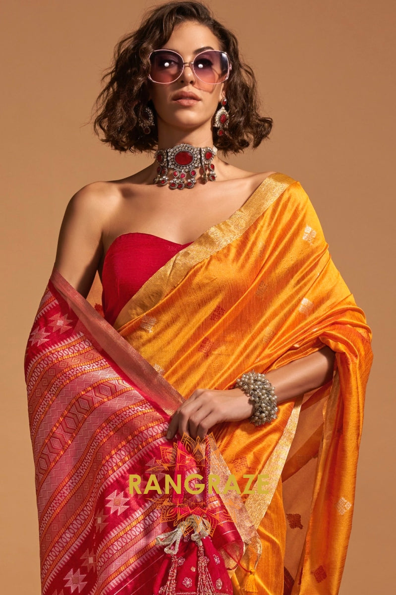 Prism Yellow Woven Banarasi Silk Saree