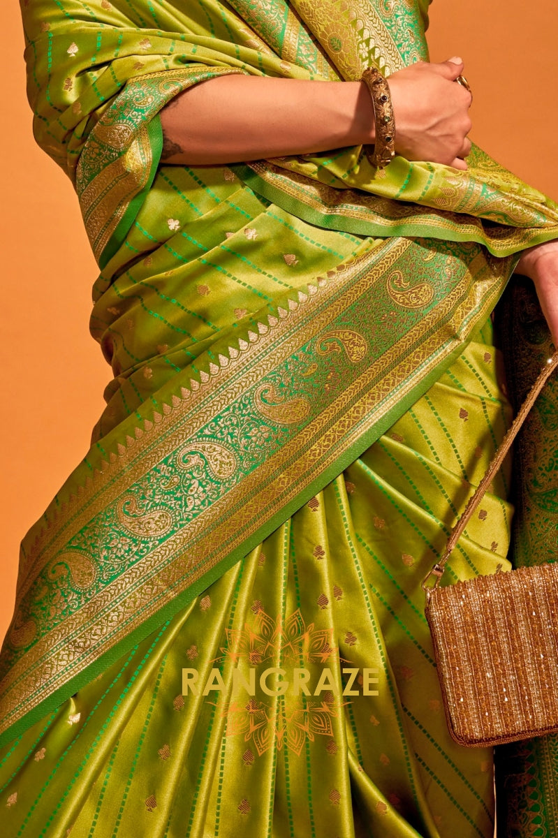 Regal Lime Green Dual Tone Banarasi Satin Silk Saree