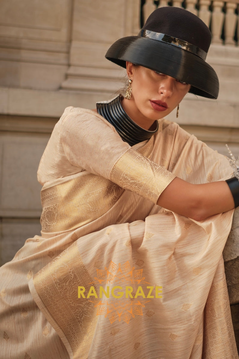 Queen Beige Woven Banarasi Khaddi Silk Saree