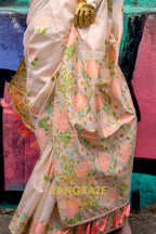 Floral Beige Parsi Weaved Cotton Silk Saree
