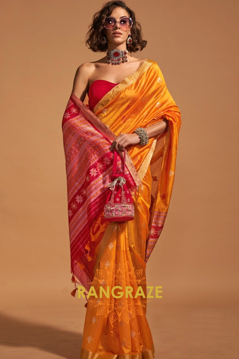 Prism Yellow Woven Banarasi Silk Saree