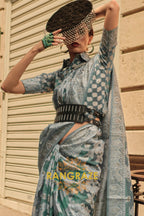 Hunter Green Woven Lucknowi Organza Silk Saree