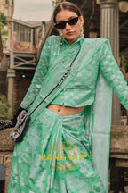 Turquoise Green Woven Lucknowi Organza Silk Saree
