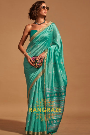 Prism Turquoise Blue Woven Banarasi Silk Saree