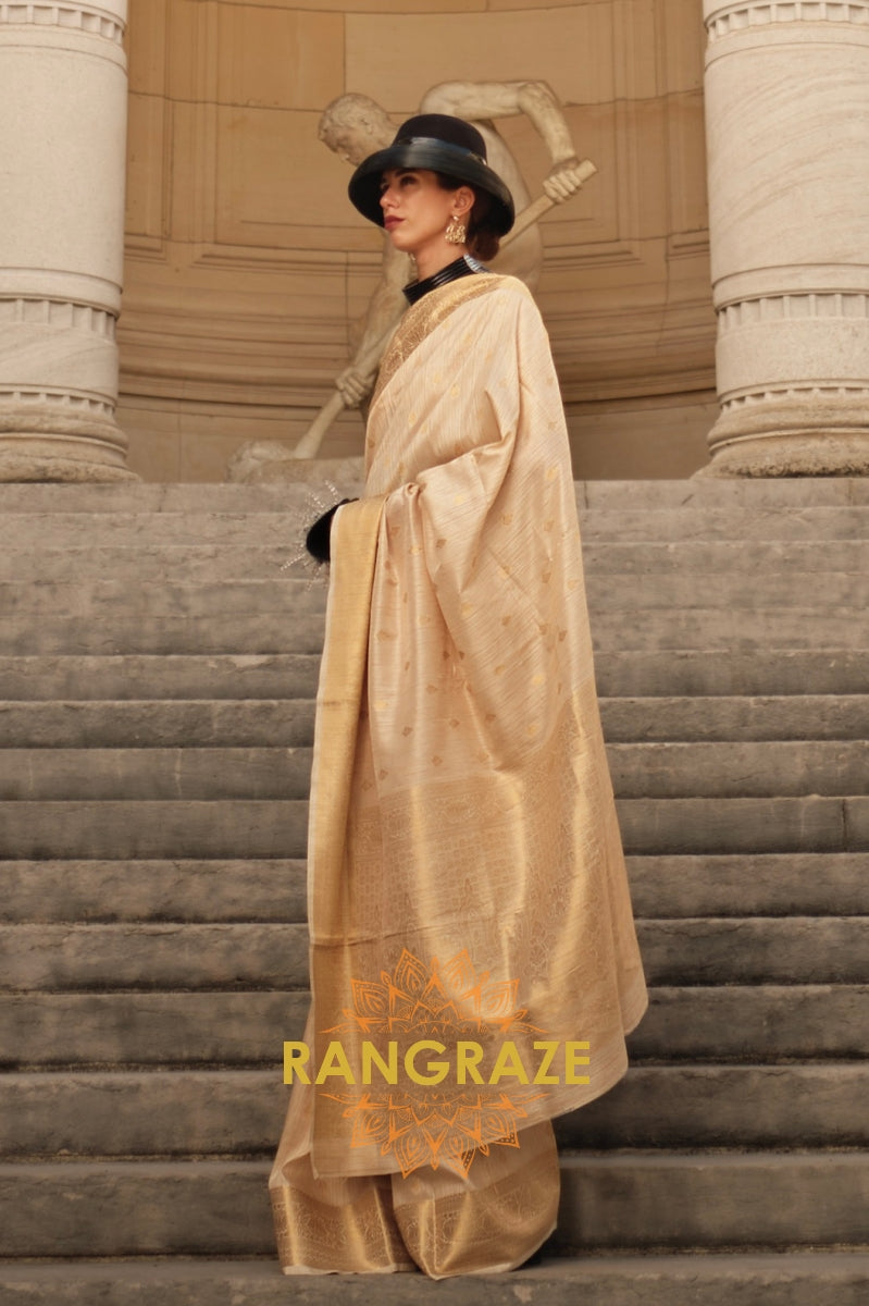 Queen Beige Woven Banarasi Khaddi Silk Saree