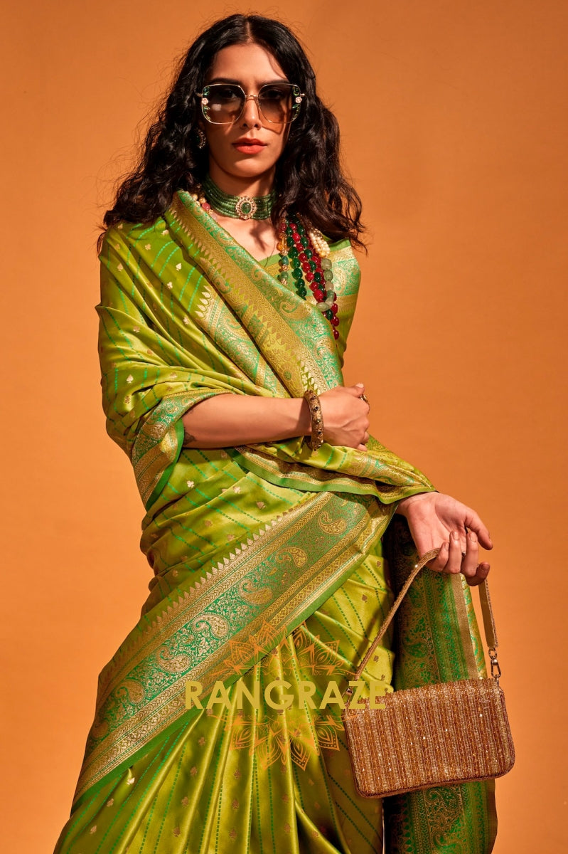 Regal Lime Green Dual Tone Banarasi Satin Silk Saree