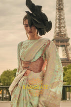 Rajwada Green Kashmiri Organza Handloom Weaving