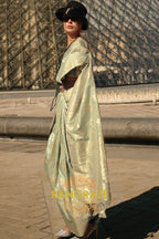 Pastel Green Gota Handloom Weaving Silk Banarasi Saree