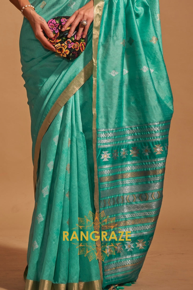 Prism Turquoise Blue Woven Banarasi Silk Saree
