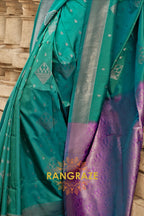 Turquoise Green Woven Banarasi Soft Silk Saree