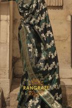 Imperial Green Rangkat Satin Handloom Weaving Silk Banarasi Saree