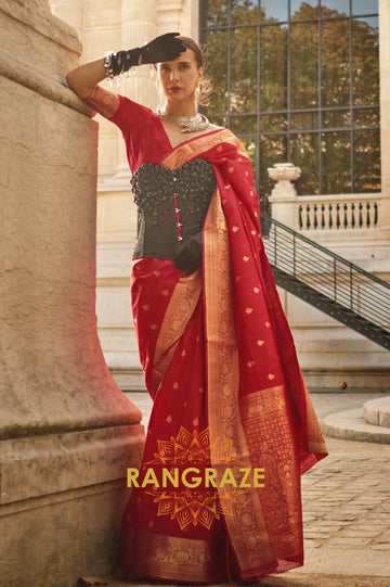 Bridal Red Woven Banarasi Khaddi Silk Saree