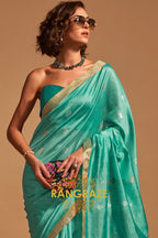 Prism Turquoise Blue Woven Banarasi Silk Saree