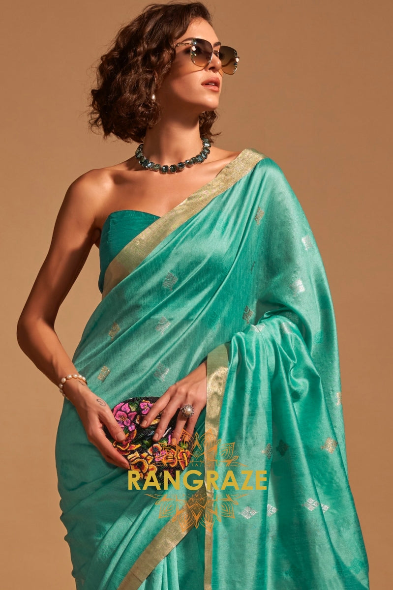 Prism Turquoise Blue Woven Banarasi Silk Saree