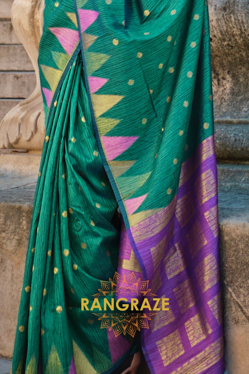Teal Green And Golden Woven Banarasi Khaddi Silk Saree