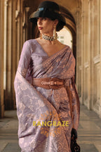 Lilac Purple Gota Handloom Weaving Silk Banarasi Saree
