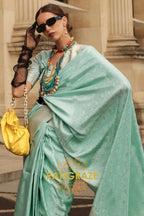 Royal Sea Green Pure Satin Handloom Weaving Silk Banarasi Saree