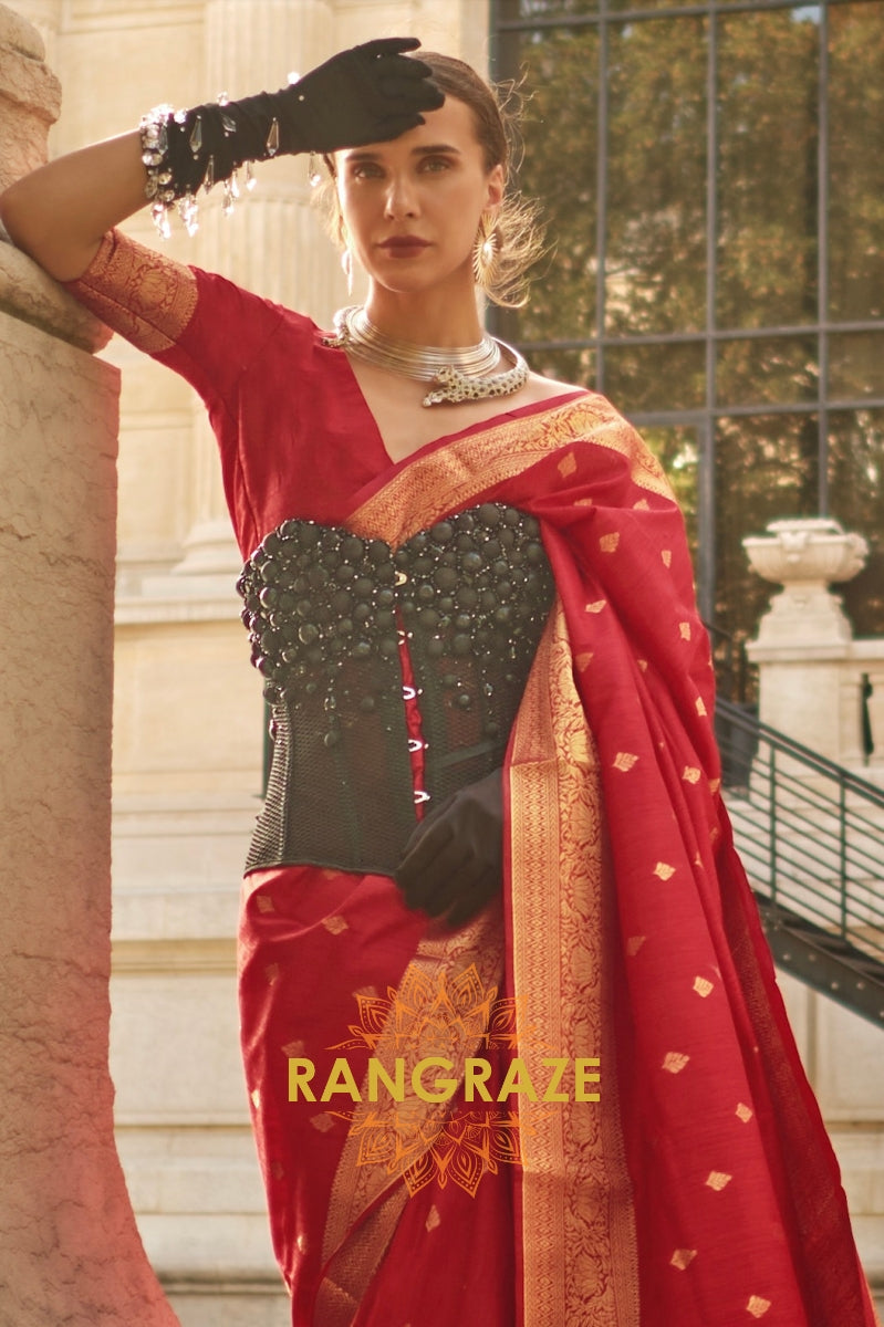 Bridal Red Woven Banarasi Khaddi Silk Saree
