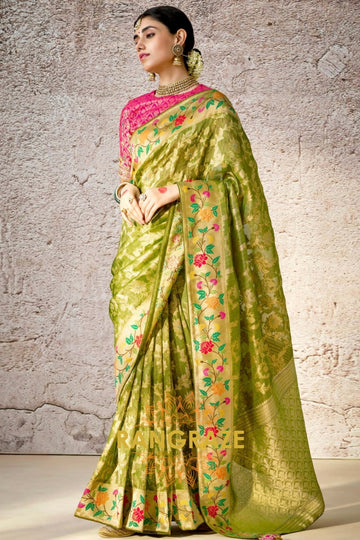 Spring Garden: Handwoven Kora Banarasi Silk Saree