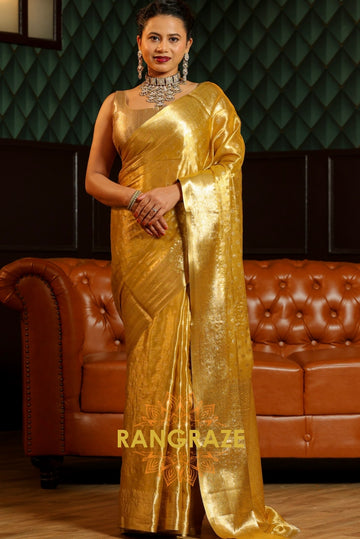 Golden Radiance Tissue Silk Saree – A Symphony of Elegance