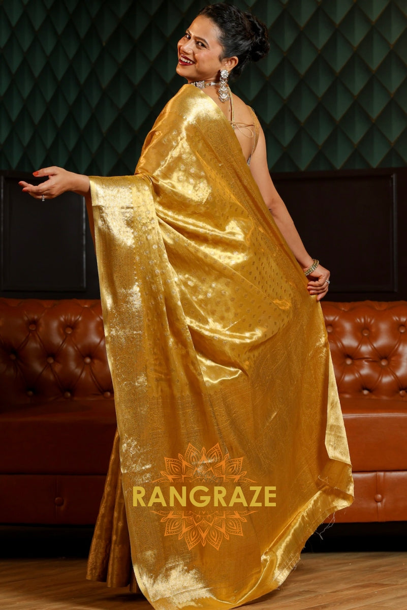 Golden Radiance Tissue Silk Saree – A Symphony of Elegance