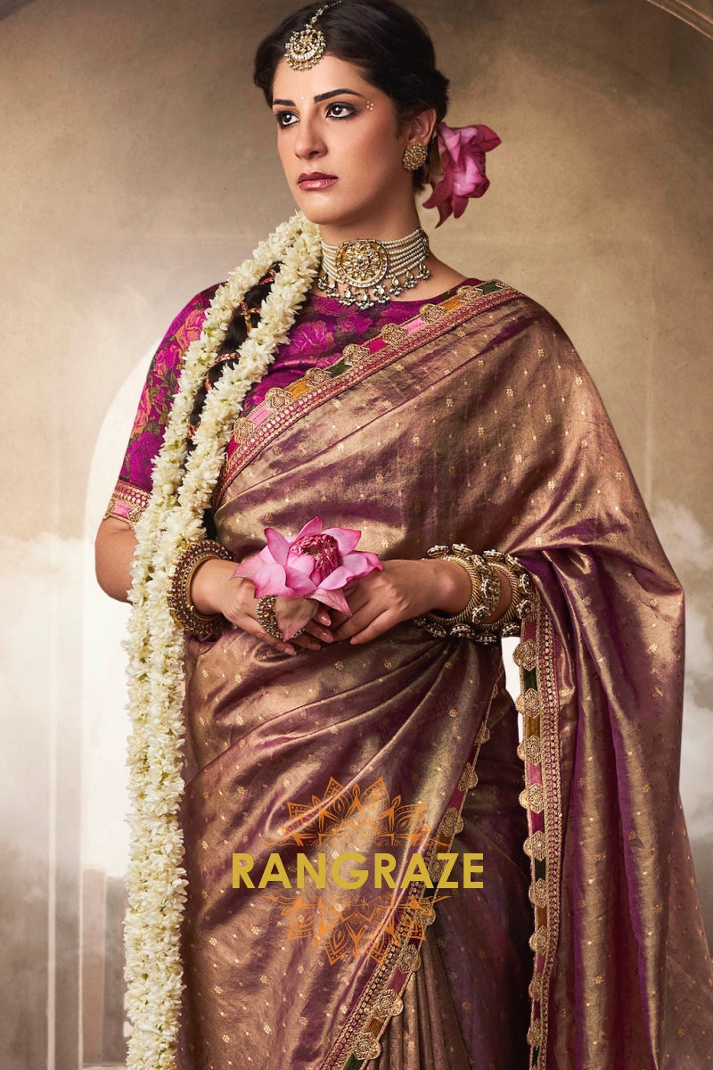 Royal Orchid Tissue Saree with Rich Magenta Blouse