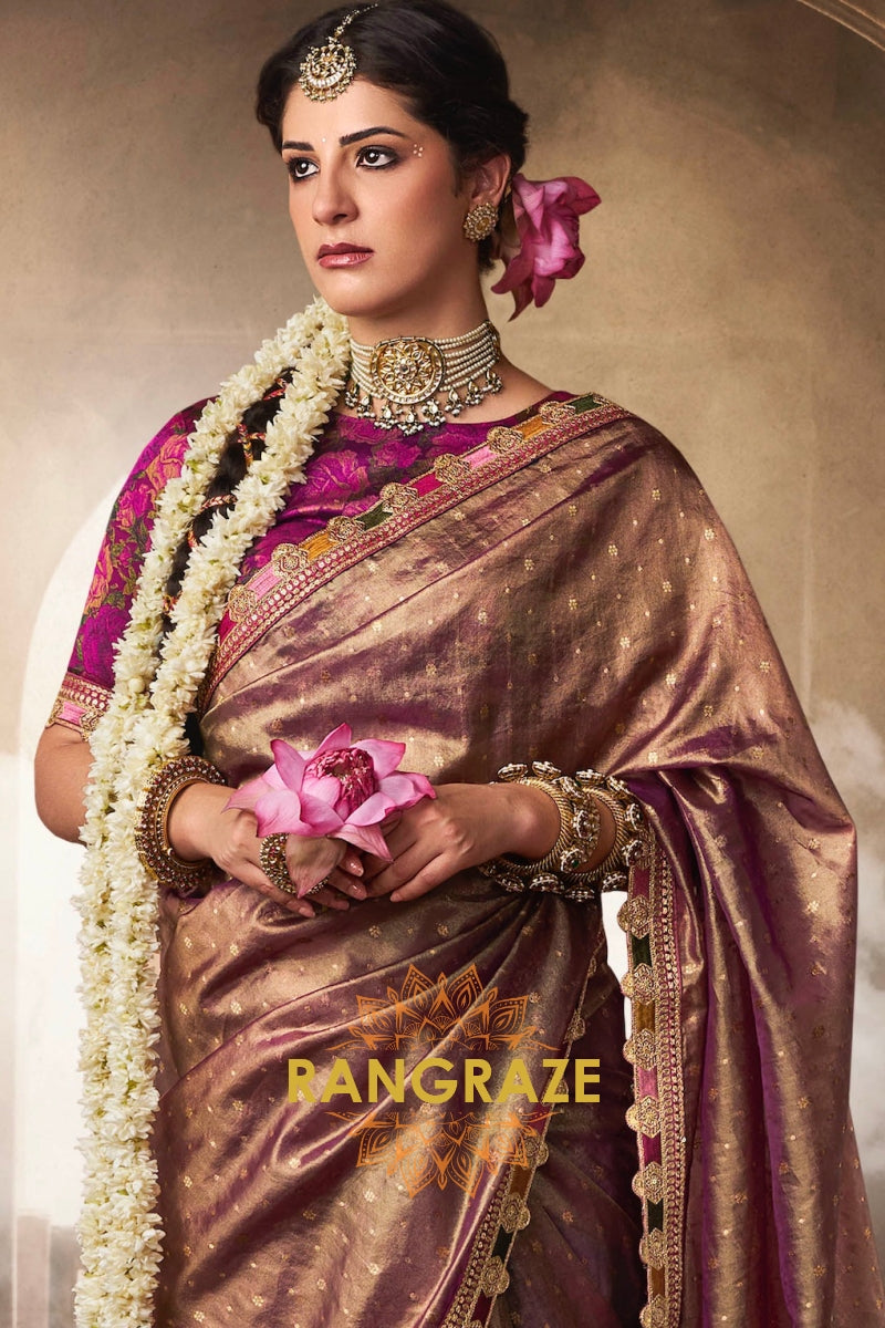 Royal Orchid Tissue Saree with Rich Magenta Blouse