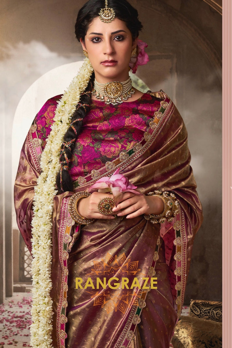 Royal Orchid Tissue Saree with Rich Magenta Blouse