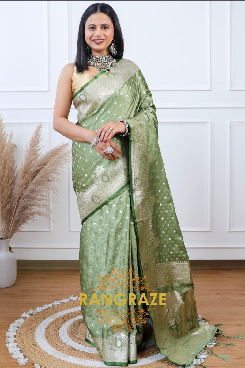 Olive Radiance Satin Silk Saree