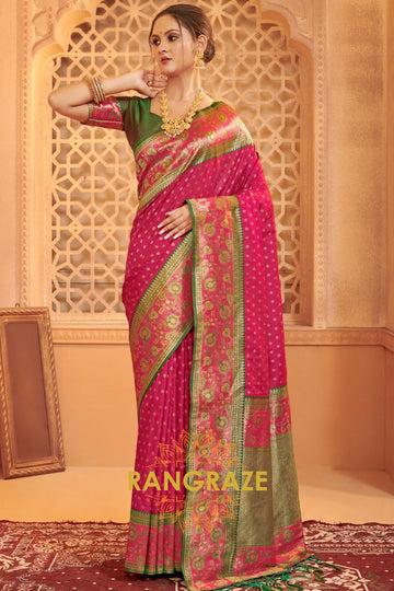 Rani Pink Woven Banarasi Silk Saree