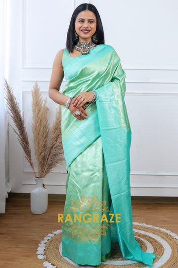 Mint Glow Silver Zari Silk Saree