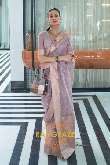 Luxe Lavender Banarasi Woven Kora Silk Saree