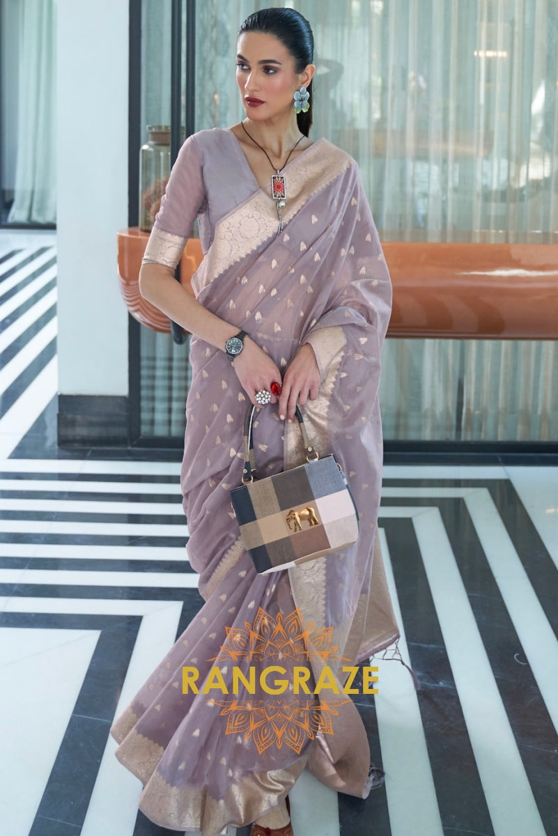 Luxe Lavender Banarasi Woven Kora Silk Saree