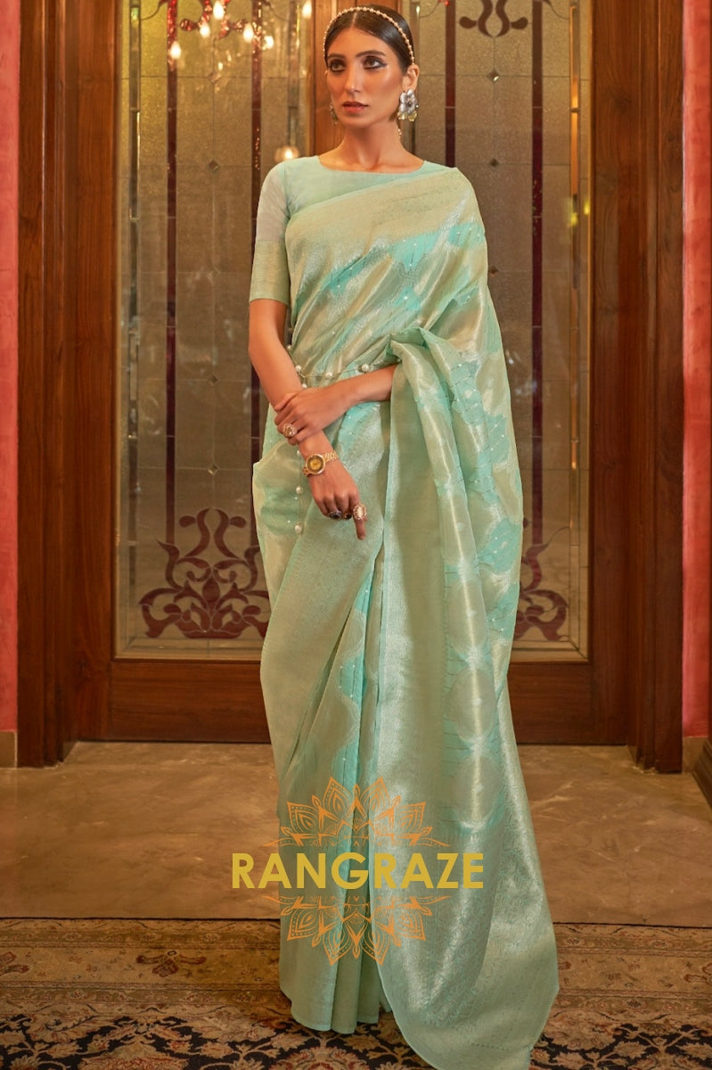 Dewan Sea Green Woven Banarasi Brocade All Season Saree