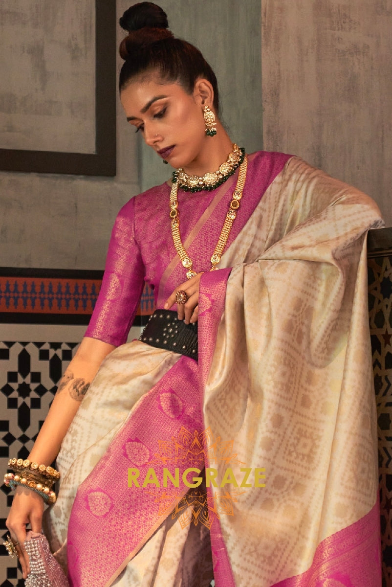 Beige Dual Tone Festive Kanjivaram Silk Saree