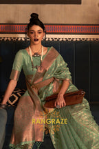 Mystic Turquoise Banarasi Tissue Woven Silk Saree