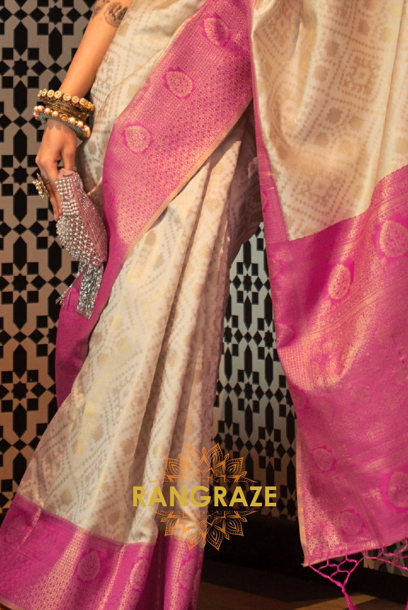 Beige Dual Tone Festive Kanjivaram Silk Saree