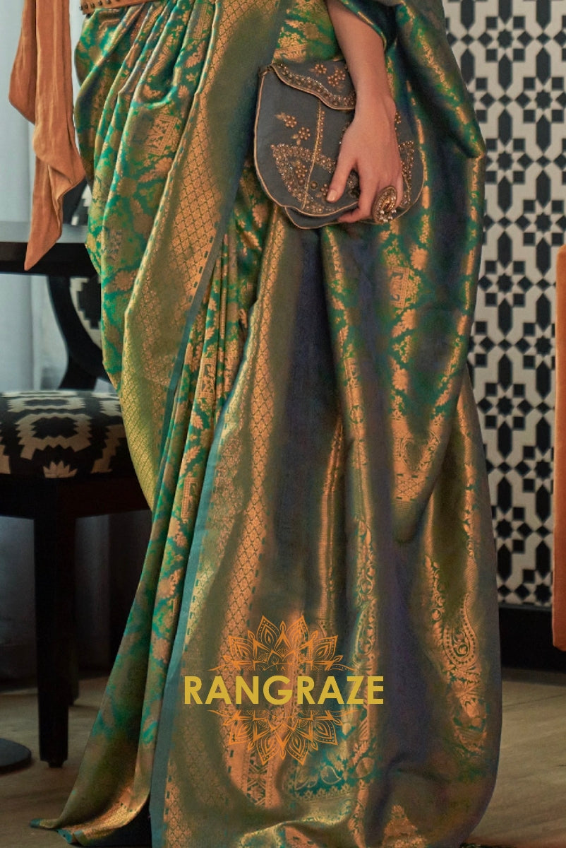 Royal Green Woven Kanjivaram Brocade Silk Saree